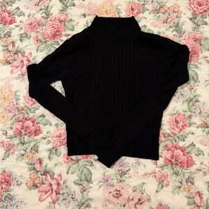 Black ribbed mock neck fitted sweater